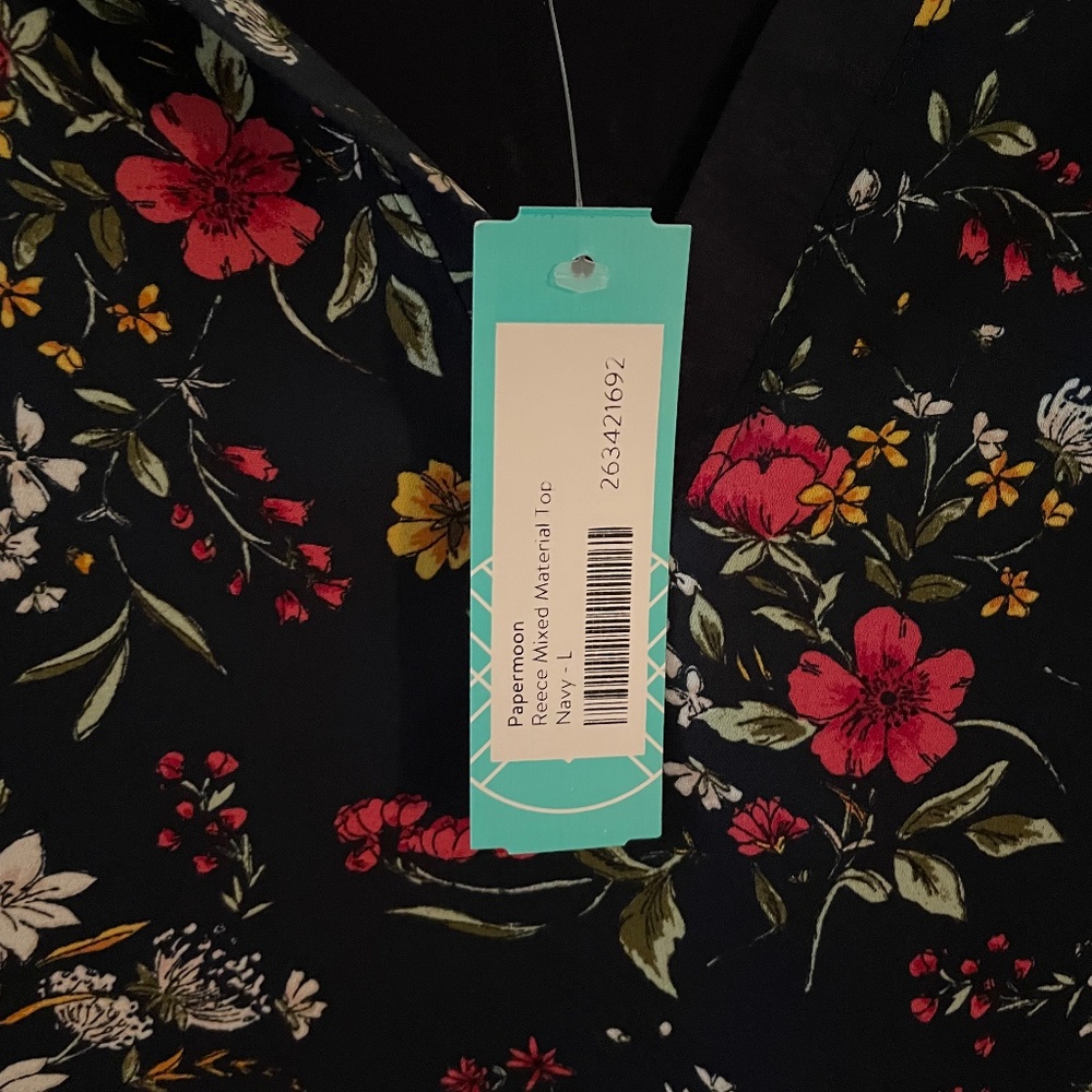 NWT Papermoon- Reece Mixed Material Top - Navy
